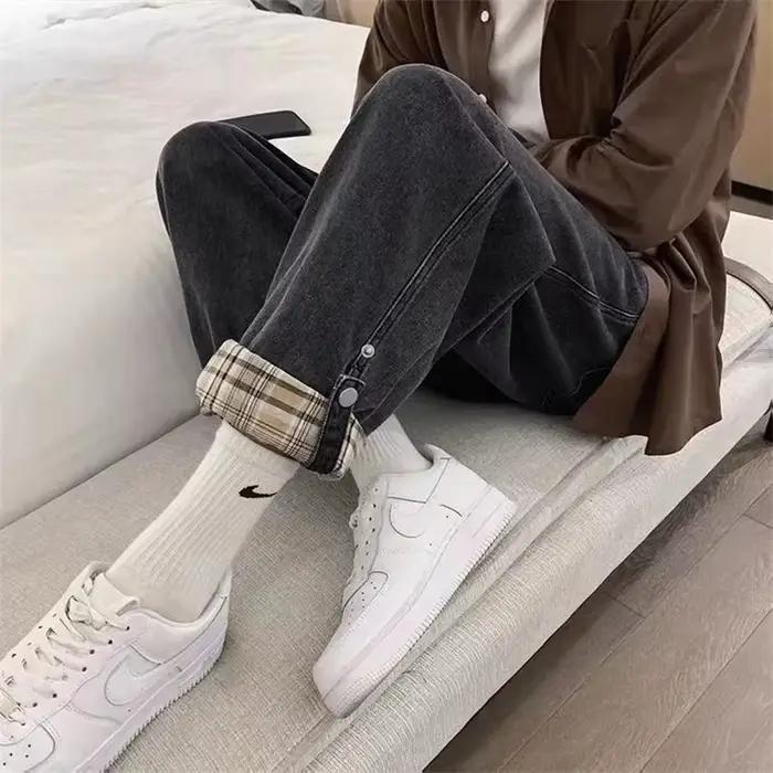 Jean à carreaux rabattable pour vêtements de rue printemps été 2025