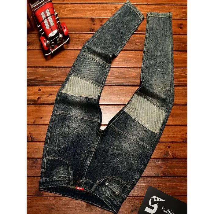 Jean fuselé homme style rétro américain tendance streetwear toile délavée broderie légèrement extensible pour printemps et automne faire du shopping