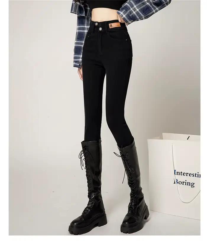 Jean Skinny Taille Haute Femme Boutonné Style Y2K en Denim Extensible Classique Amincissant Jeggings Pantalon Kaki Noir