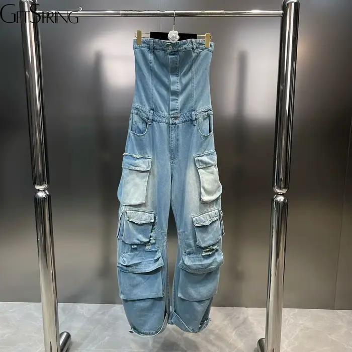 Getspring-Combinaison en jean sans bretelles pour femme
