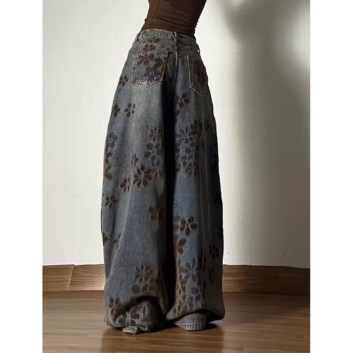 Femmes bleu Baggy Y2k Jean Vintage Harajuku taille haute broderie