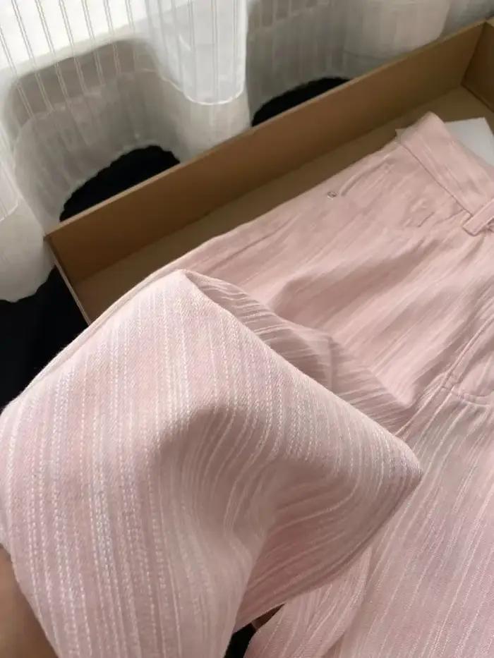 Jean large rayé rose pour femme