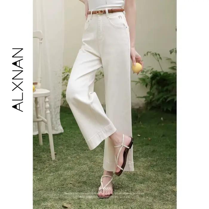 ALXNAN Jean en denim abricot coupe large décontracté élégant pantalon droit Nouvelle mode printemps-été 2026