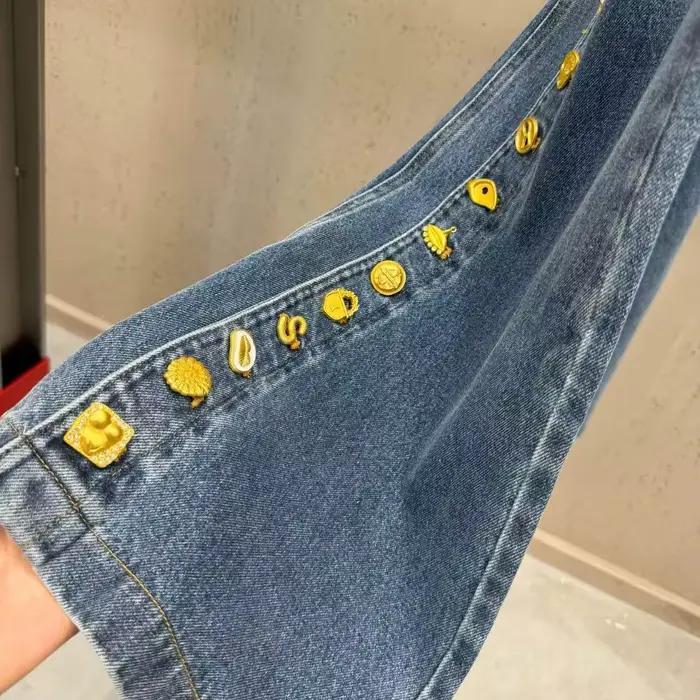 Jean High Street Nouveau Modèle Coupe Droite Ample avec Boucle Robuste et Empiècements Croisés