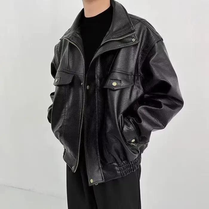 Blouson aviateur en simili cuir vintage pour hommes et femmes coupe-vent printemps automne manteau mode vêtements d'extérieur veste en PU moto motard racing jacket style homme femme robustesse élégance confort polyvalence