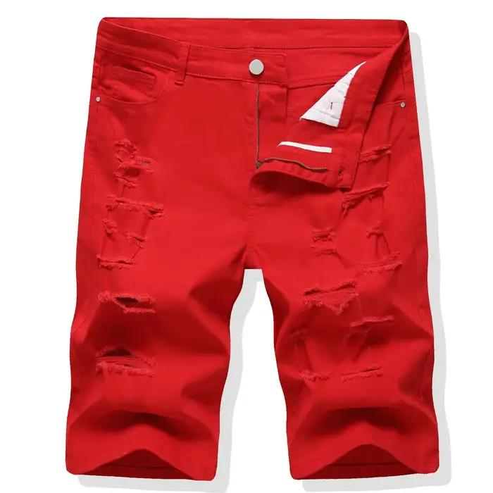 Short homme trou jean Streetwear taille moyenne lavé poches en détresse longueur genou Vintage déchiré Denims pantalon court droit