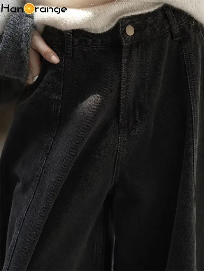 Jean Ballon HanOrange Femmes 100% Coton Denim Noir Pour Style Normcore Minimaliste Occasions Automne Hiver