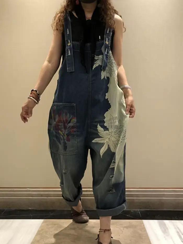 Amax luluE 2025 mode coréenne printemps femme imprimé Denim salopette dames Vintage Jeans décontractés femmes pantalons