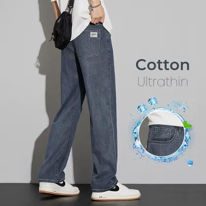 2025 Lyocell été mince jean hommes taille haute ample confortable droit élastique Denim pantalon affaires homme