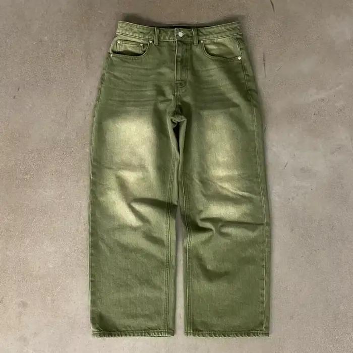 Jean en denim Y2K Street Matcha vert avec broderie 6 balles