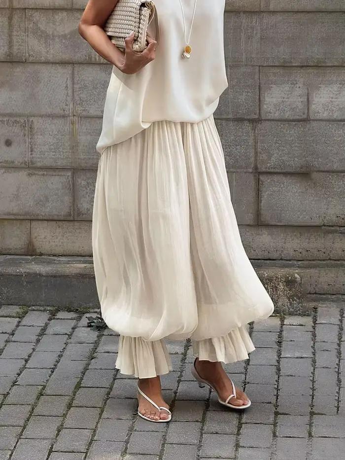 Pantalon Ballon Plissé Y2K Blanc pour Femme Style Vintage Streetwear Polyvalent pour Quotidien Coupe Ample et Oversize