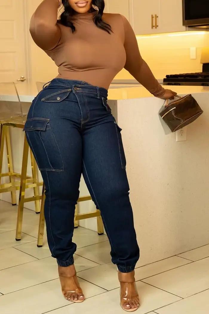 Jean slim chaud taille haute bleu toutes saisons pour tous les jours