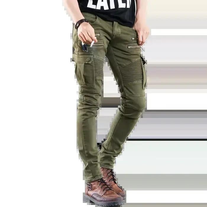 Jean Cargo Plissé à Fermeture Éclair Pantalon en Denim Plissé et Multiples Poches pour Hommes Occasions Décontractées et Polyvalentes