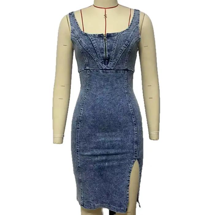 Robe en jean à épaules dénudées style décontracté coton polyester pour femmes été casual chic événements sorties décontractées