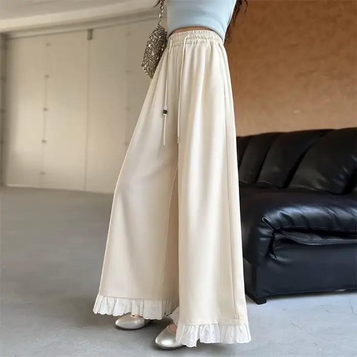Pantalon large pour adolescentes avec dentelle