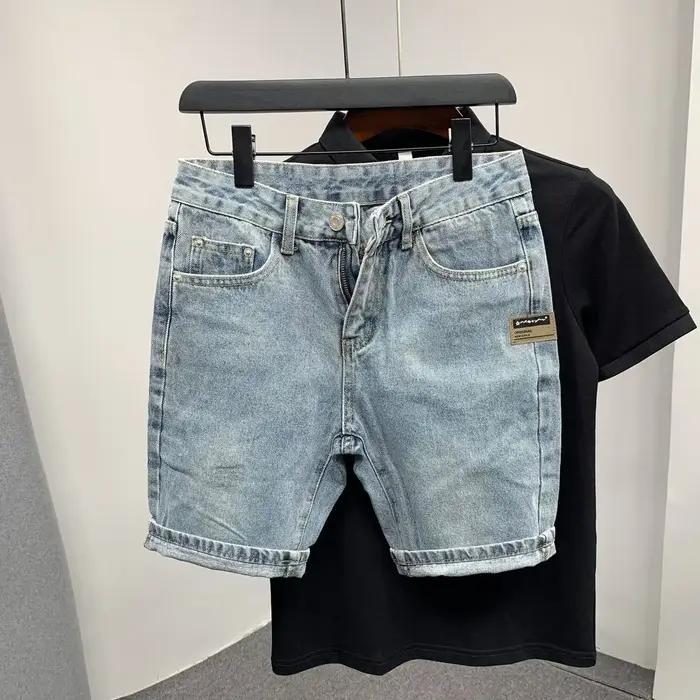Short en jean droit graphique pour homme