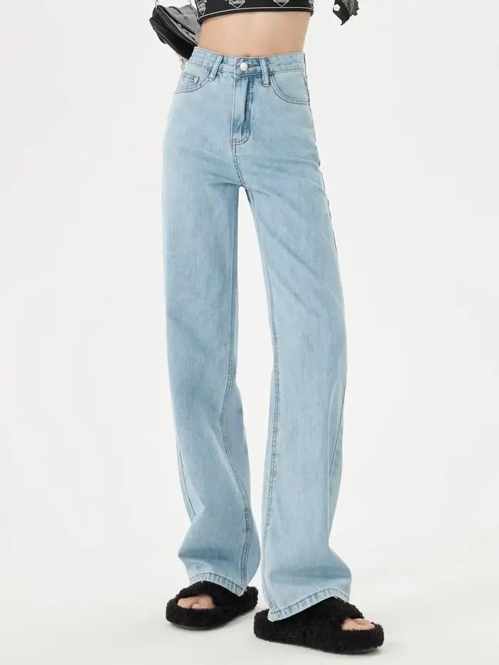 Jeans droits à jambes larges pour femmes