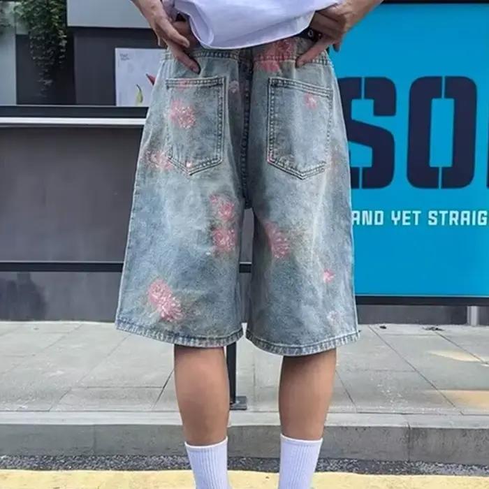 Shorts en jean déchirés et délavés style streetwear américain pour homme