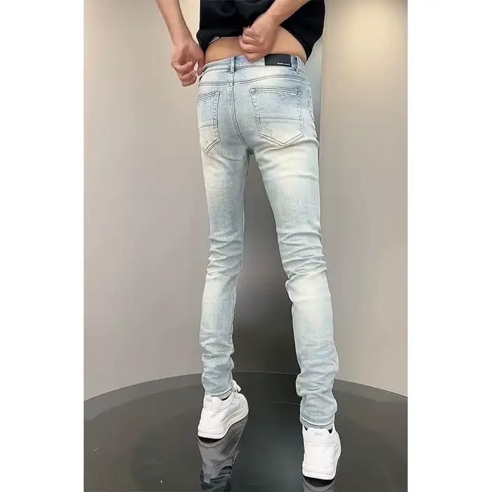 Nouveau coréen vêtements de luxe haute qualité jean pour hommes mode coupe ajustée crayon pantalon avec trous été