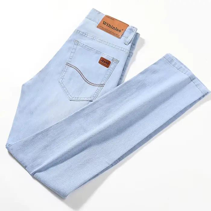 Jean fin pour hommes de marque 2025 été nouveau Style affaires décontracté coupe ajustée élastique