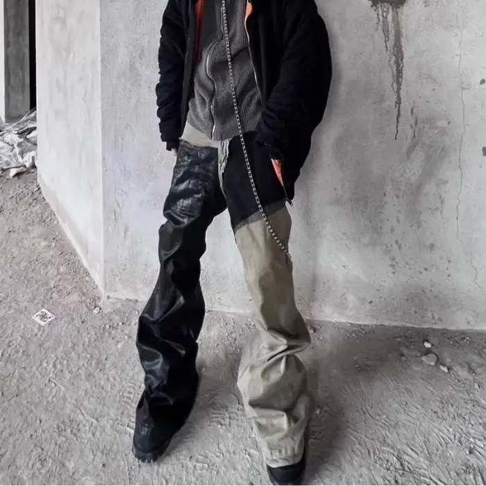 RO Style Ribbons Patchwork Gradient Stacked Warm Pants