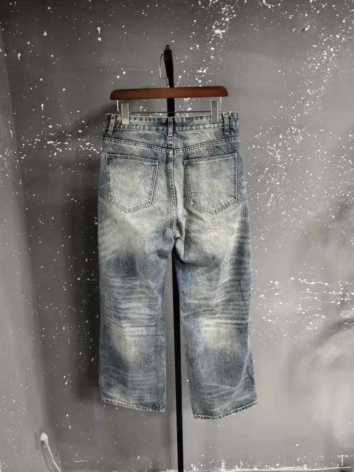 Jean décontracté bleu délavé style américain PFNW pour homme – Pantalon polyvalent rétro coupe droite ample – Nouvelle collection Printemps 2026 28L1498