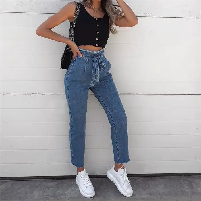 Jean slim taille haute pour femme