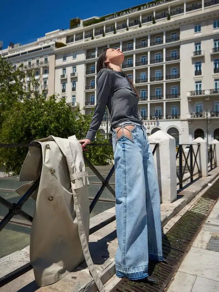 Jean pour femme Y2K à strass ajourés