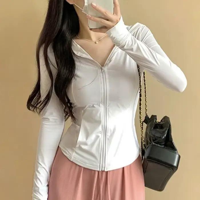 Veste d'été en soie glacée HKOW pour femmes protection solaire shopping ajustée capuche UV polyester elastane printemps été