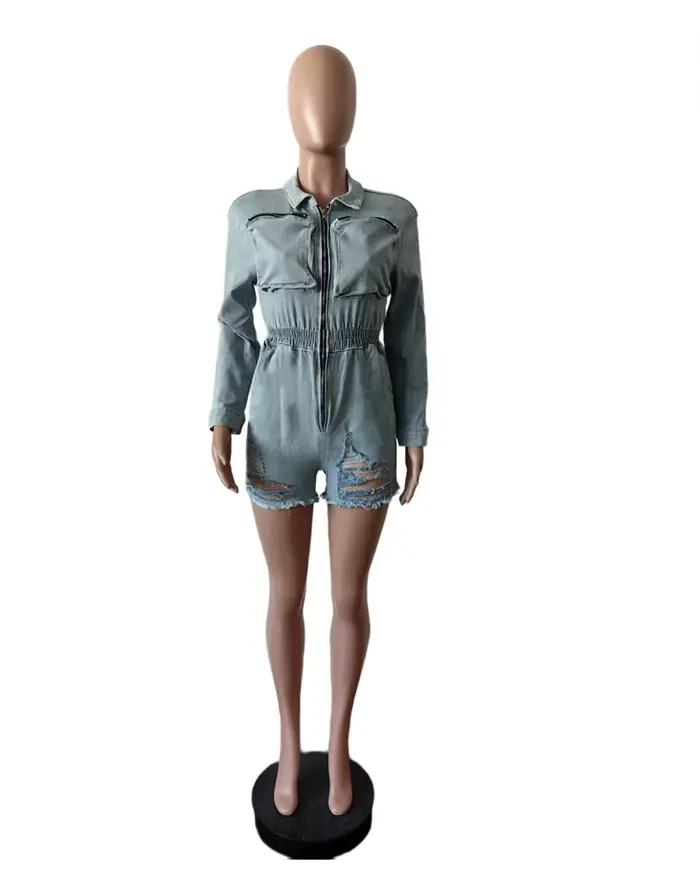 Combinaison en jean extensible élégante pour femme