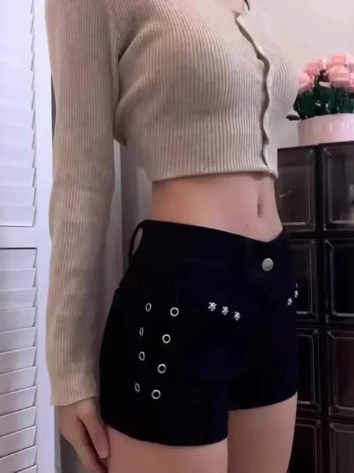 Y2K Denim Shorts Femmes Skinny Populaire Streetwear Quotidien Personnalité Étudiants Vacances Mode Sexy Rétro Loisirs Gothique Rivet Jean
