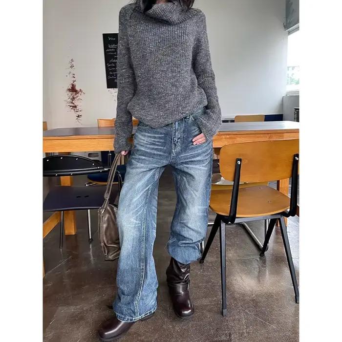 Jean droit bleu coupe slim pour femme