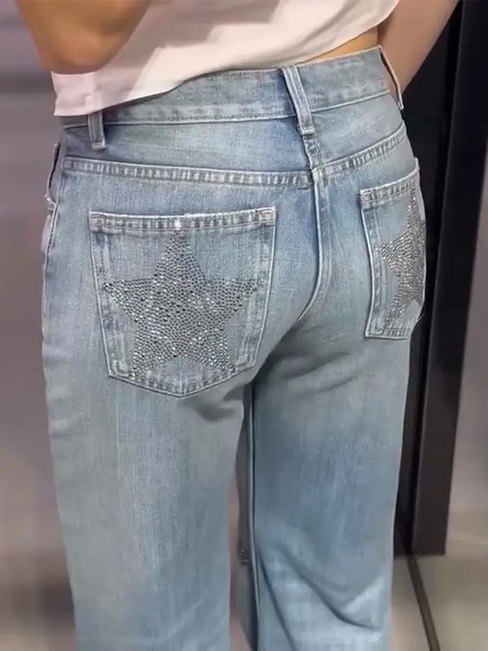 Jean large délavé bleu clair pour femme