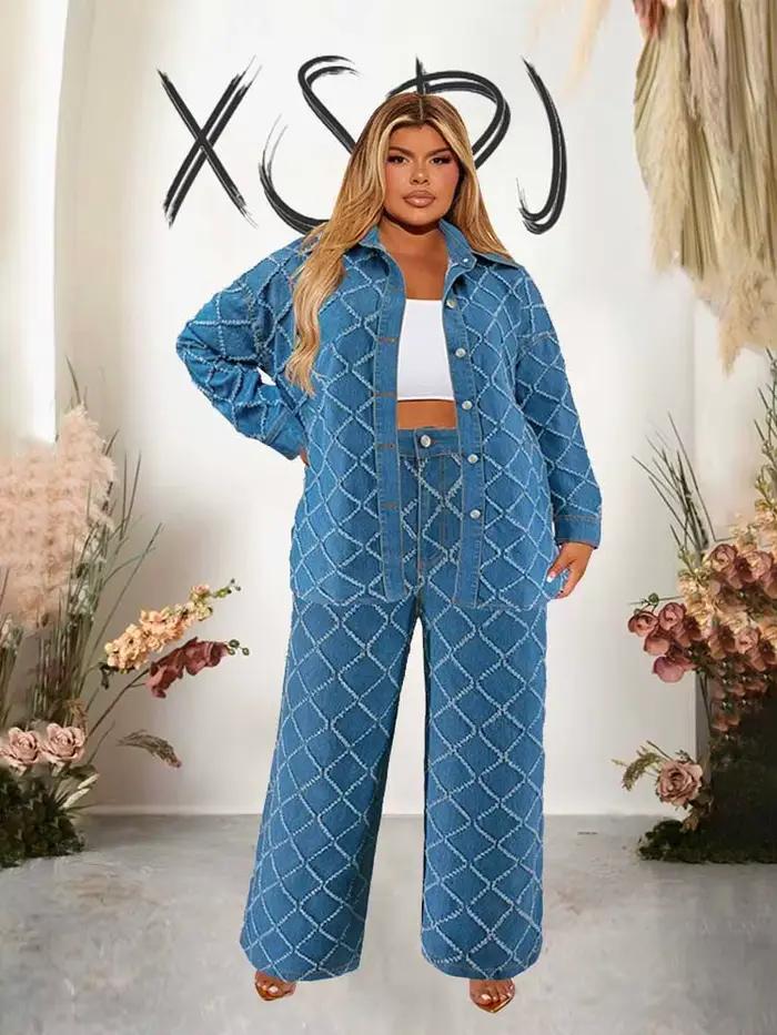 Denim 2 pièces ensemble femmes jean et veste hiver tenues décontractées à manches longues