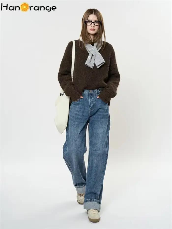 Jean droit ample en denim de coton bleu pour femme HanOrange 2026 collection Printemps Précoce