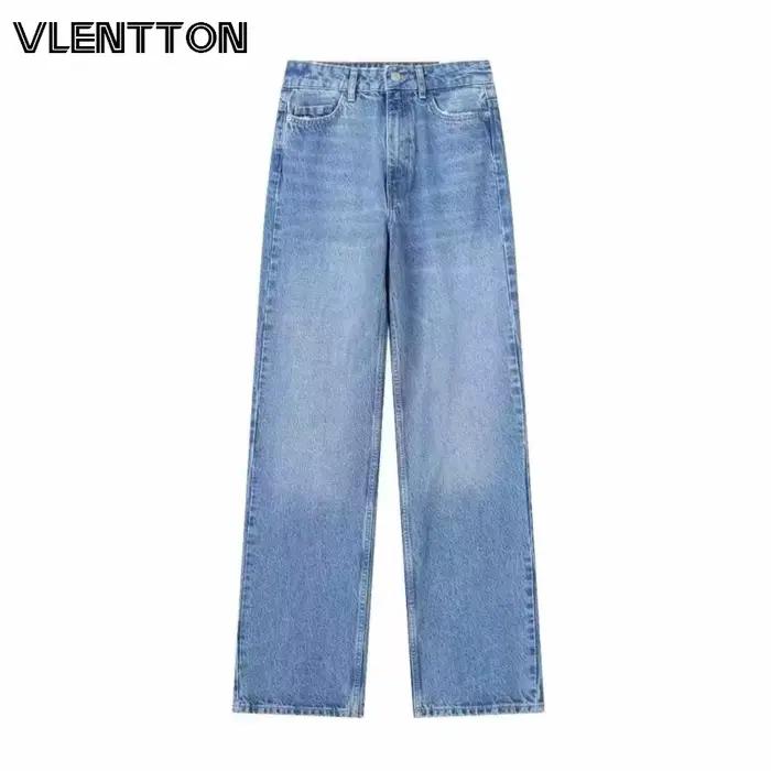 Pantalon à taille haute et jambes larges en denim vintage pour femmes, coupe ample, décontracté, saison automne, pour femmes de tous âges