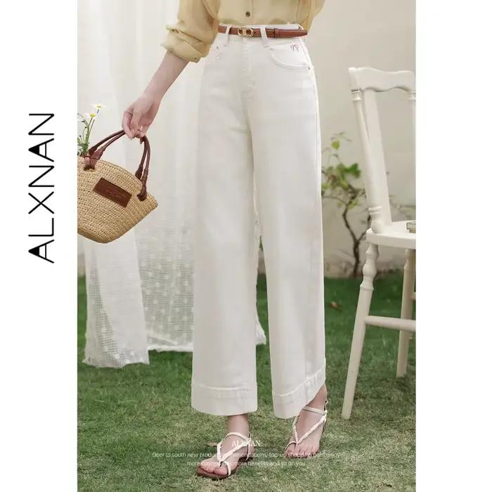ALXNAN Jean en denim abricot coupe large décontracté élégant pantalon droit Nouvelle mode printemps-été 2026