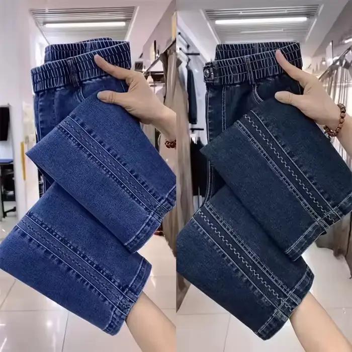 Mode femmes jean 2025 nouveau printemps automne coréen sauvage taille élastique pantalon en Denim droit femme