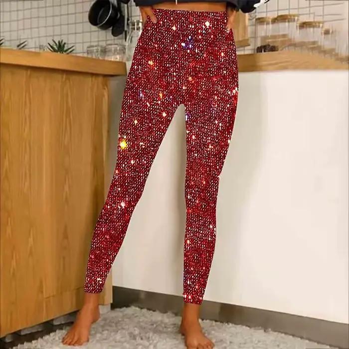 Pantalon Slim à Taille Haute Aux Sequins Pour Femmes Mode Sport Fit Yoga Course Pied Entretien Facile Occasions Spéciales