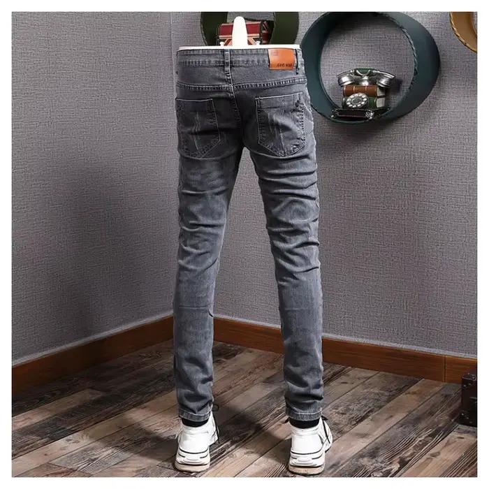Créateur de mode hommes jean rétro gris Stretch mince déchiré