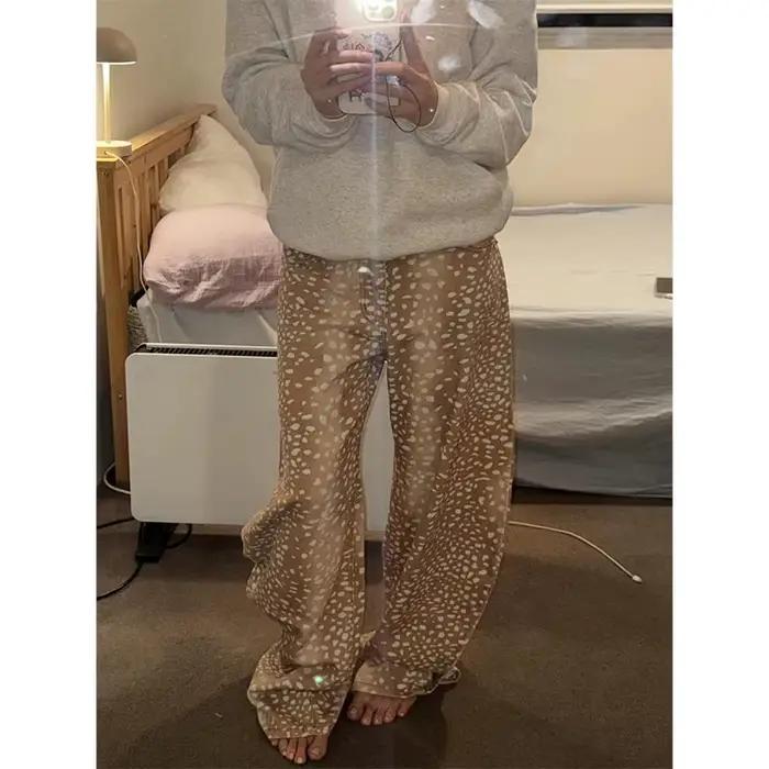 Jeans à pattes larges et courbes à imprimé cerf rétro américain Y2K pour la mode de rue féminine