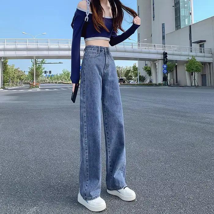 Jean droit taille haute pour femme