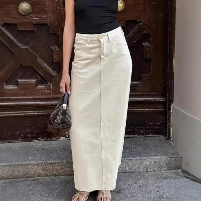 Jupe en jean droite Beige