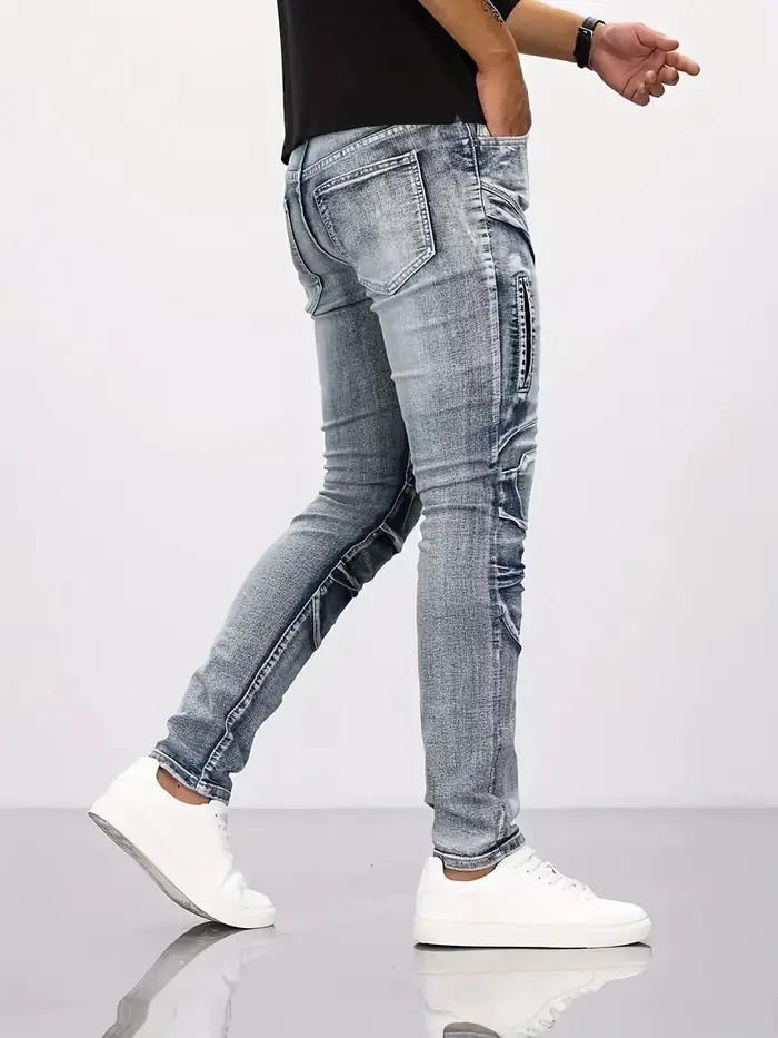 Jean patchwork en détresse bicolore pour hommes