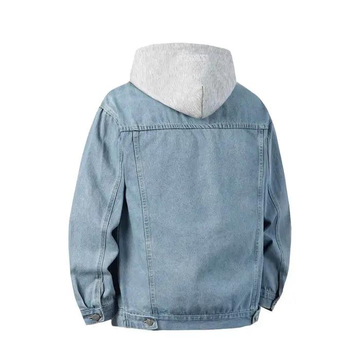 Veste ample en denim à capuche pour homme, style décontracté, vêtements d'extérieur, coloris unis, vestes détachables, chapeau détachable, pour automne et hiver