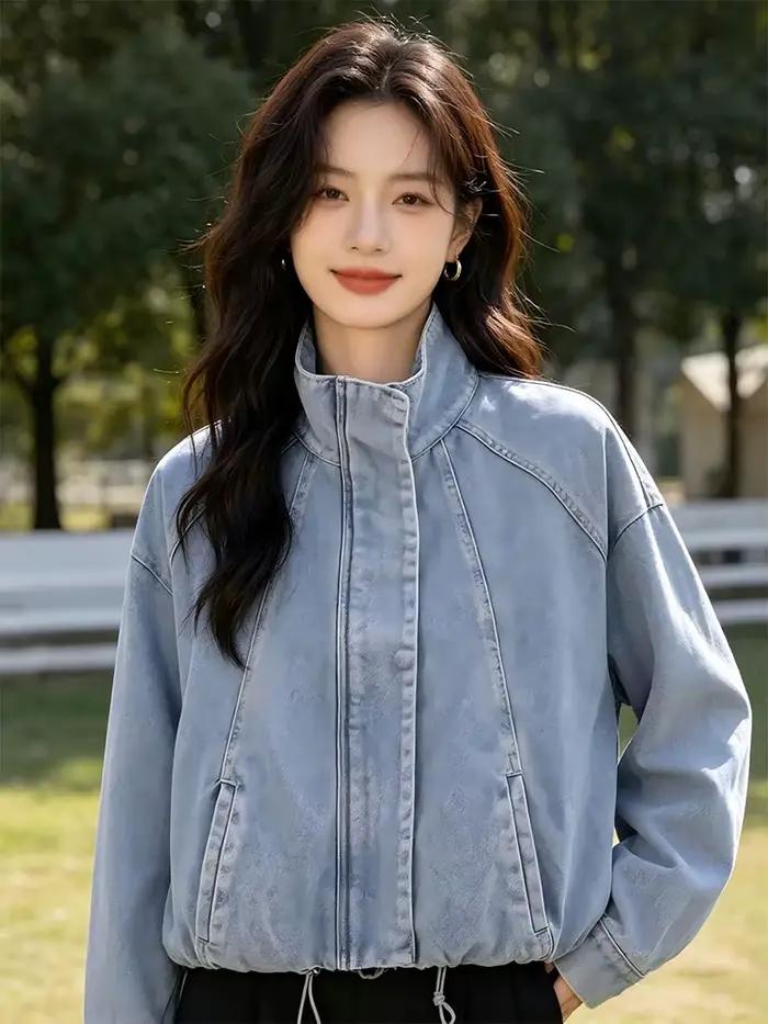 Veste en jean ample et polyvalente à manches longues UETEEY pour femme