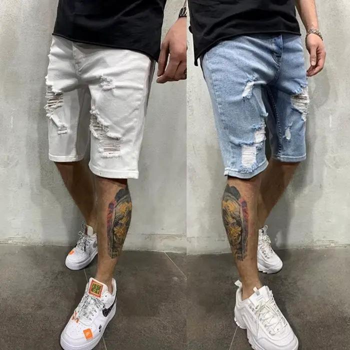 Shorts en jean déchiré à franges pour hommes, collection été 2024, look décontracté et confortable, idéal pour les sorties et les journées de shopping