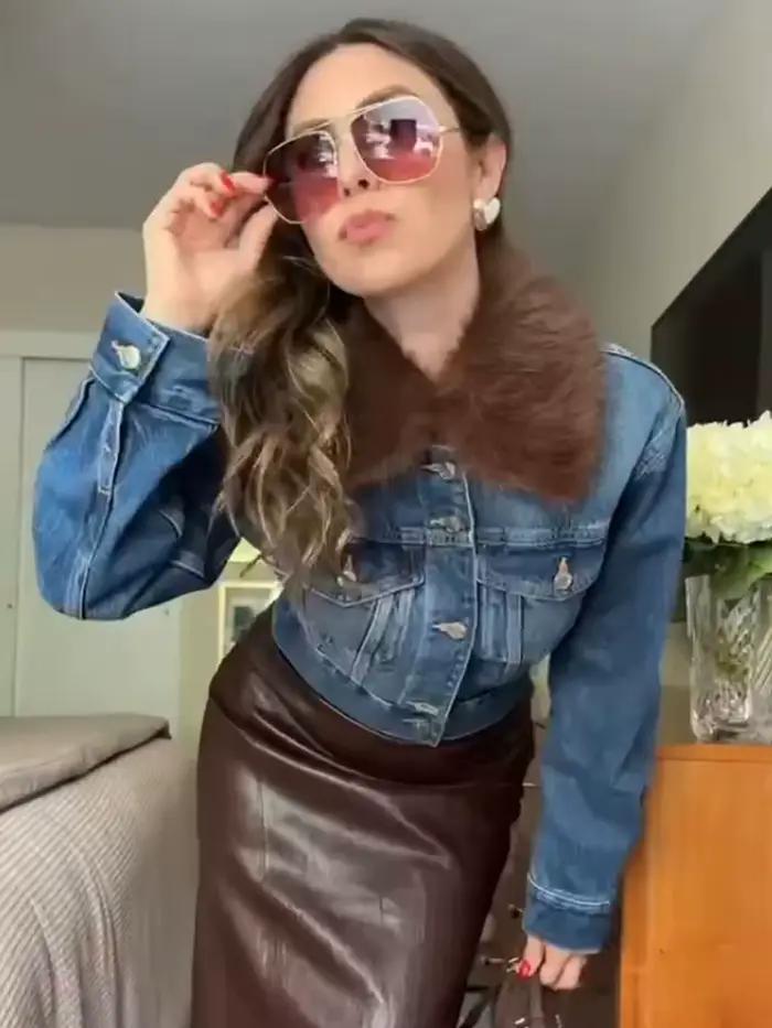 HH femmes hiver nouvelle mode Vintage rabat court effet fausse fourrure Denim manteau femme tempérament chaud simple boutonnage veste décontractée