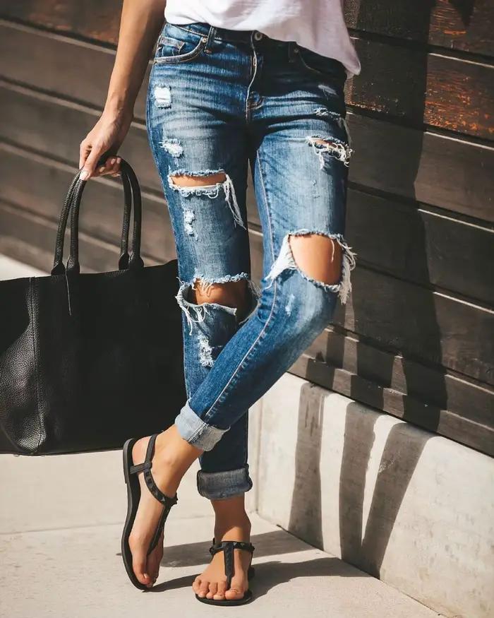 Vente chaude femme déchiré jeans mode