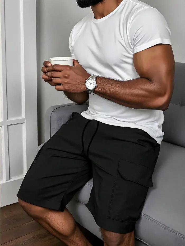 Shorts cargo décontractés pour hommes — Tissu tissé non extensible | Doux et confortable | Design simple de couleur